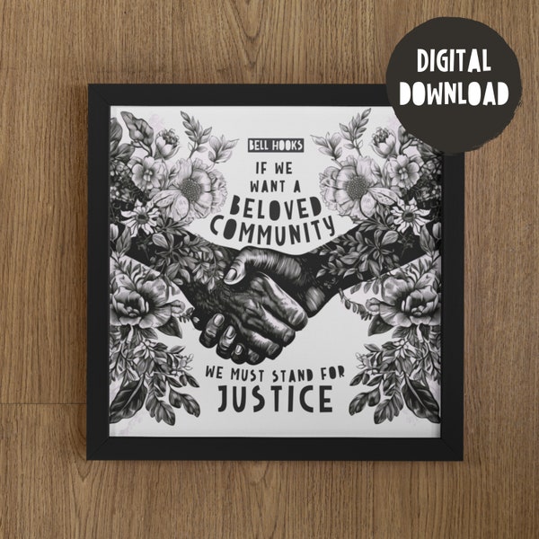 Beloved Community, Bell Hooks Quote, Stand For Justice Quote, Lino Style Illustration, Social Justice, Black Leaders, Digital Download