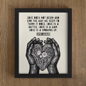 James Baldwin Quote Love Is A War Love Is A Growing Up, James Baldwin Poster, James Baldwin Print, Lino Style, Social Justice, Love Quote