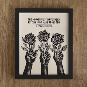 Derechos de los trabajadores, cita de Rose Schneiderman, impresión artística estilo linograbado, impresión estilo bloque, impresión feminista, arte de justicia social, cita feminista