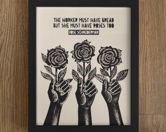 Worker’s Rights, Rose Schneiderman Quote, Linocut Style Art Print, Block Style Print, Feminist Print, Social Justice Art, Feminist Quote