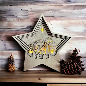 Wooden Christmas crib small LED lighting | handmade | birch | crib for Christmas | Christmas gift
