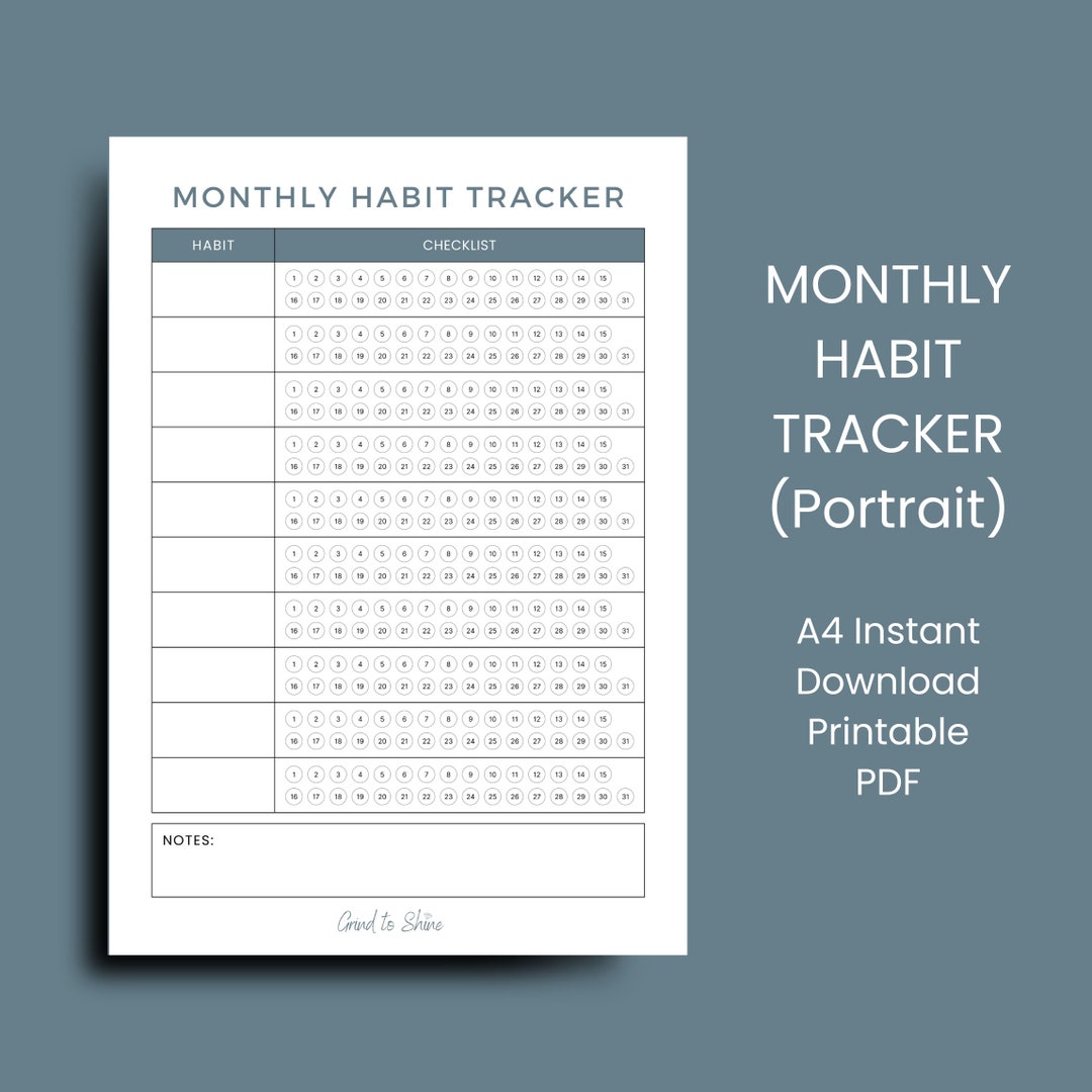 Monthly Habit Tracker Printable Portrait, Habit Tracker Template ...