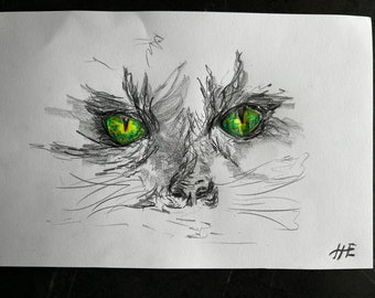 Yeux de chat - Dessin au crayon - A5