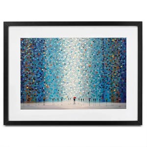 Framed Umbrellas At Night Art Print, Palette Knife Painting