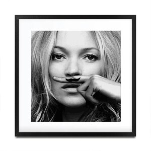 Kate Moss Moustache Square Framed Art Print (S Megalos)