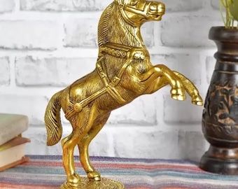 Brass Jumping Horse Figurine Statues Decorative For Home and Office Décor, Horse Sculpture, Unique Gift For Her Horse Lover Gift, 19x8x23 cm