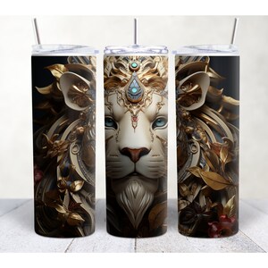 3D Lion  20 oz Skinny Tumbler Sublimation Design, 3D Tumbler Wrap for women, Straight and Tapered Tumbler Wrap