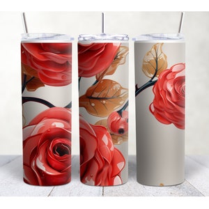 3D Puffy Strawberry with Roses  20 oz Skinny Tumbler Sublimation Design, 3D Tumbler Wrap for women, Straight and Tapered Tumbler Wrap