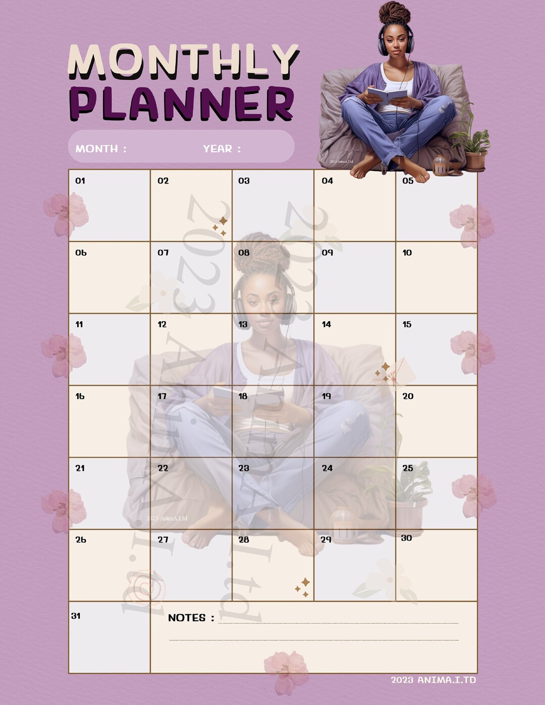 Black Woman Monthly Planner Printable Blank Planner - Etsy