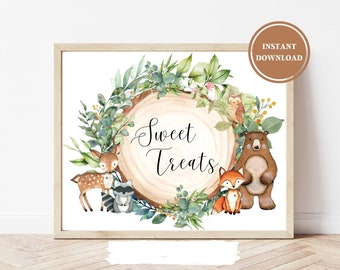 Sweet Treats Printable Sign. Woodland Forest Animals Baby Shower ...