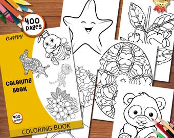 400 Seiten Malbuch, PDF, Ausmalbilder zum Ausdrucken, Animal, Flower, Stressabbau Muster, Kunsttherapie, Erwachsenen- und Kinderseite