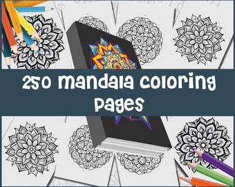 250 Mandala Coloring Pages, Mandala Coloring Book for Adults, Printable Coloring Sheets, Simple Mandala Designs to Fill with Color