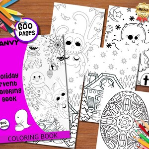 600 Festtage Event Malbuch, Erwachsene und Kinder Malbücher, Sofortdownload, Christmas Malbuch, Halloween Malbuch, Druckbares PDF