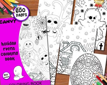 600 Festtage Event Malbuch, Erwachsene und Kinder Malbücher, Sofortdownload, Christmas Malbuch, Halloween Malbuch, Druckbares PDF