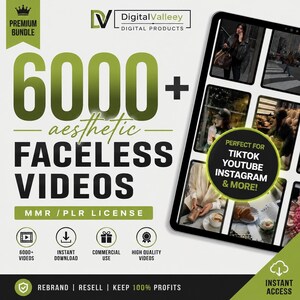 Pacchetto di oltre 6000 Faceless Reels con PLR e MRR / Download digitale per Instagram, TikTok, YouTube