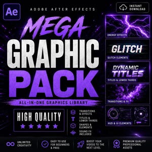 After Effects Mega Pack, Motion Graphics Assets with Titles, Transitions, and