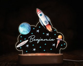 Weltraumrakete Baby Namensnachtlicht als Geburtstagsgeschenk | Nachtlicht für Kinder Geburtstag Baby Nachtlicht Space Theme Nachtlicht