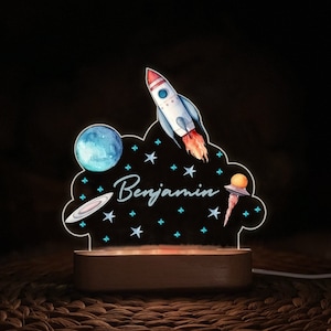 Customized Space Rocket Baby Nightlight - Personalized Name Night Light for Kids - Ideal Space Theme Birthday Gift for Babies and Toddlers