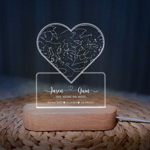 Personalisierte romantische Sternenkarte Lampe - Personalisiertes Nachtlicht mit Namen & Datum - Jahrestag, Hochzeit, Valentinstag Geschenk für Paare