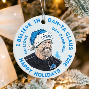 Dan Campbell Detroit Lions Christmas Ornament - Head Coach Grit Art for Tree Decoration - Michigan Football Gift for Detroit Fans