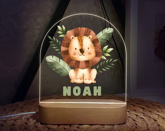 Custom Name Lion Night Light - Baby&#39;s Safari LED Lamp - Personalized Jungle Nursery Decor - Unique Baby Gift, Birthday Keepsake