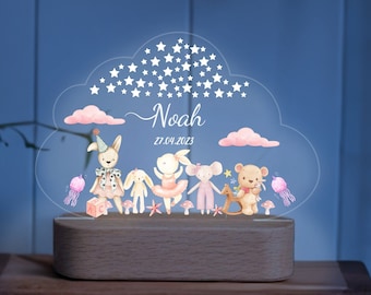 Personalized name night light for Kids | Customized Gift for Baby | baby night light  | Dancing Rabbit and Pink Clouds