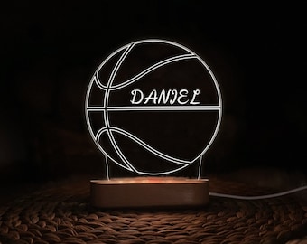 Cadeau de basket-ball personnalisé Veilleuse LED - Cadeau personnalisé pour fans, chambre sportive, décoration de salle de jeux, décoration de fête