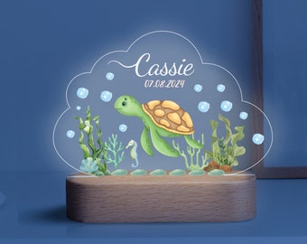 Veilleuse avec prénom personnalisé pour enfants | Cadeau personnalisé pour bébé | Veilleuse bébé | Veilleuse tortue - Veilleuse bébé sur le thème de la mer