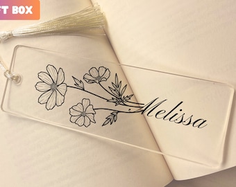 Custom Birth Flower Bookmark,Gift for Women Personalized Bookmark For Woman,Acrylic Bookmark Gift for Wedding & Bridesmaid,