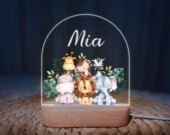 Veilleuse avec nom personnalisé | Cadeau pour bébé | veilleuse bébé | Lampe de chevet pour chambre fille garçon | Animaux de safari