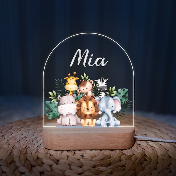 Customized name night light | Gift for Baby | baby night light | girl boy bedroom bedside light gift for newborn,toddler | Safari Animals