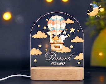 Personalized name night light with Giraffe and Elephant in Air Balloon | Personalized Gift for Baby | baby night light|bedroom bedside light