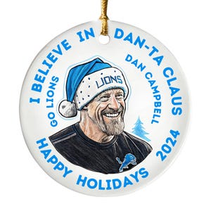 ダン・キャンベル デトロイト ライオンズ クリスマス オーナメント - ツリーの飾り付け用ヘッドコーチ グリット アート - デトロイト ファンへのミシガン フットボール ギフト