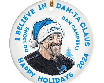 Dan Campbell Detroit Lions Christmas Ornament - Head Coach Grit Art for Tree Decoration - Michigan Football Gift for Detroit Fans
