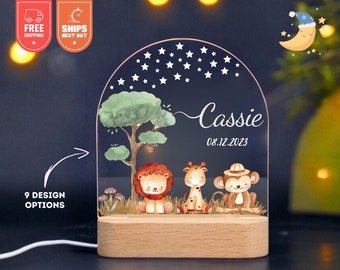 Personalized name night light | Gift for Baby | baby night light ,girl boy bedroom bedside light gift for newborn| lion,giraffe,monkey,koala