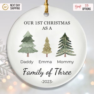 Family of Three Christmas Ornament - Family of 3 - Family Ornament- Personalized Christmas Ornament
