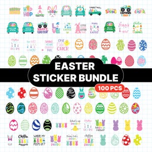 100 Pcs Waterproof Easter Sticker Bundle - Easter Peeps Sticker,Easter Bunny Sticker,Easter Egg Sticker