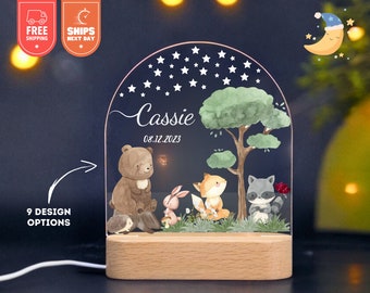 Veilleuse avec nom personnalisé | Cadeau personnalisé pour bébé | veilleuse bébé, cadeau lampe de chevet chambre fille garçon | ours, renard, lapin, koala