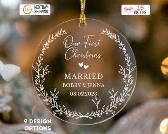 First Christmas Married and Engaged Ornament Newlywed Gift Mr & Mrs Christmas Ornament Married Gift Custom Gift