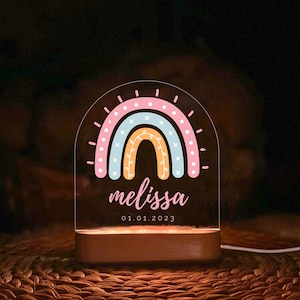 Personalized Rainbow Night Light as Baby Gift with 40 Design Options - Custom LED Lamp with Name & Date - Perfect Baby Gift, Nursery Decor