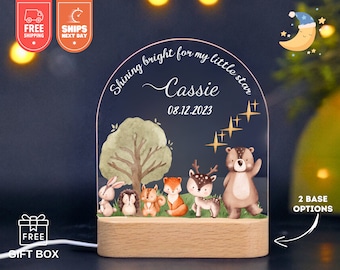 Veilleuse au nom unique | Cadeau unique pour bébé | veilleuse bébé | lampe de chevet chambre garçon fille cadeau pour nouveau-né | Animaux mignons