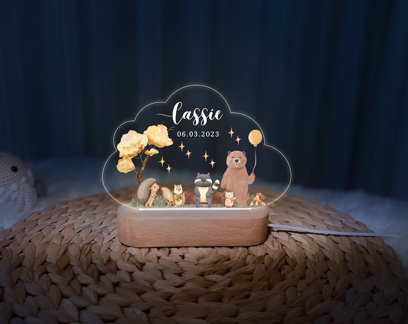 Personalized name night light Personalized Gift for Baby baby night light girl boy bedroom bedside light gift Bear,Racoon,squirrel image 3