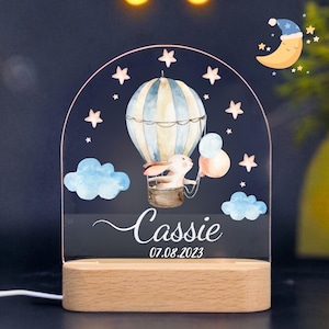 Personalized Night Light For Kids | Gift for Baby Night Light | bedroom bedside light gift | Baby Rabbit in Air Balloon