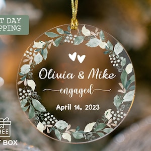 Acrylic Engaged Ornament - Engagement Ornament Gift - Engagement Party Gift Personalized Engagement Gift Custom Engagement Gift