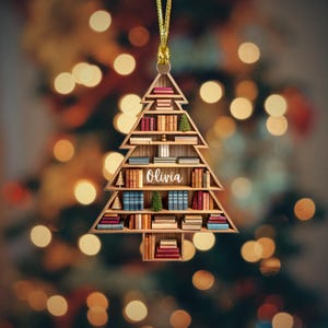 Personalized Christmas Ornament,Custom Bookshelf Ornament with Name,Christmas Gift,Christmas Tree Decoration,Book Lovers