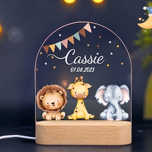 Personalized Safari Animal Baby Night Light - Custom Name Lamp - Jungle Theme Nursery Decor - LED Kids Room Light - Baby Gift, Birthday Gift