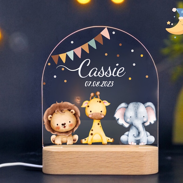 Safari animals personalized baby nightlight with Cute Safari Air Balloon | Personalized Gift for Baby | baby night light | bedside light