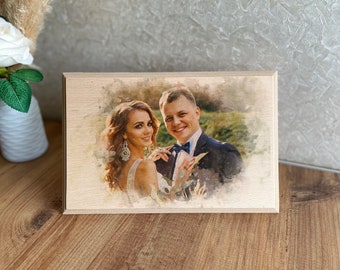 Custom Photo on Wood as Wedding |  Custom Wall Art, Personalized Portrait from Photo as Long Distance Gift and Gift for Her