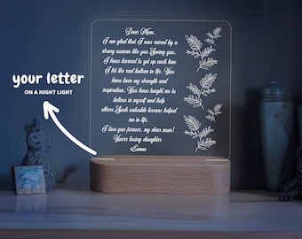 Handmade Gift for Mother's Day | Personalized Hand-Written Letter Night Light | Christmas Gift for Mom | Mothers day gift