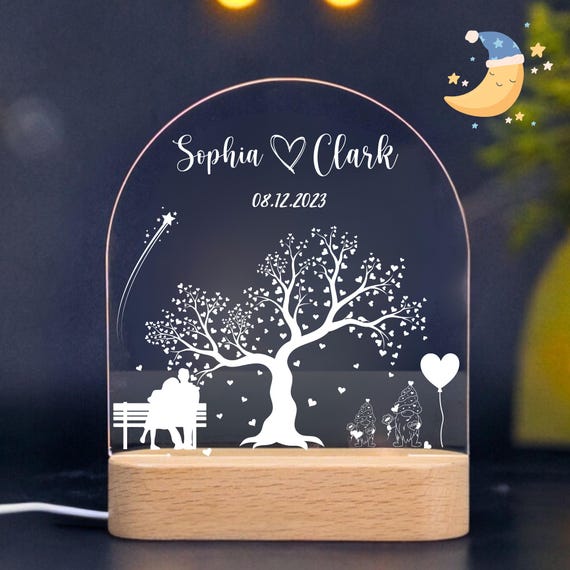 Veilleuse LED 3D En Acrylique Forme Cœur - Lampe De Chevet 3 Couleurs, USB, Cadeau Romantique